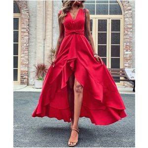 Luxurious Sleeveless High Low Ruffle Maxi Dress